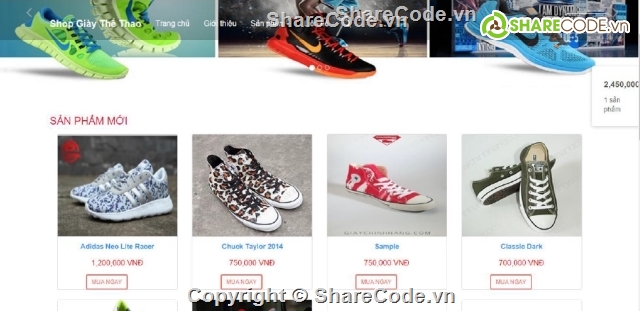 Code web bán giày thể thao